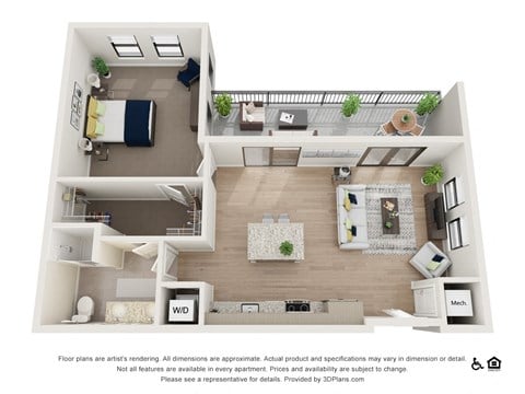 Floor plan for 1 bed, 1 bath, 945 sqft